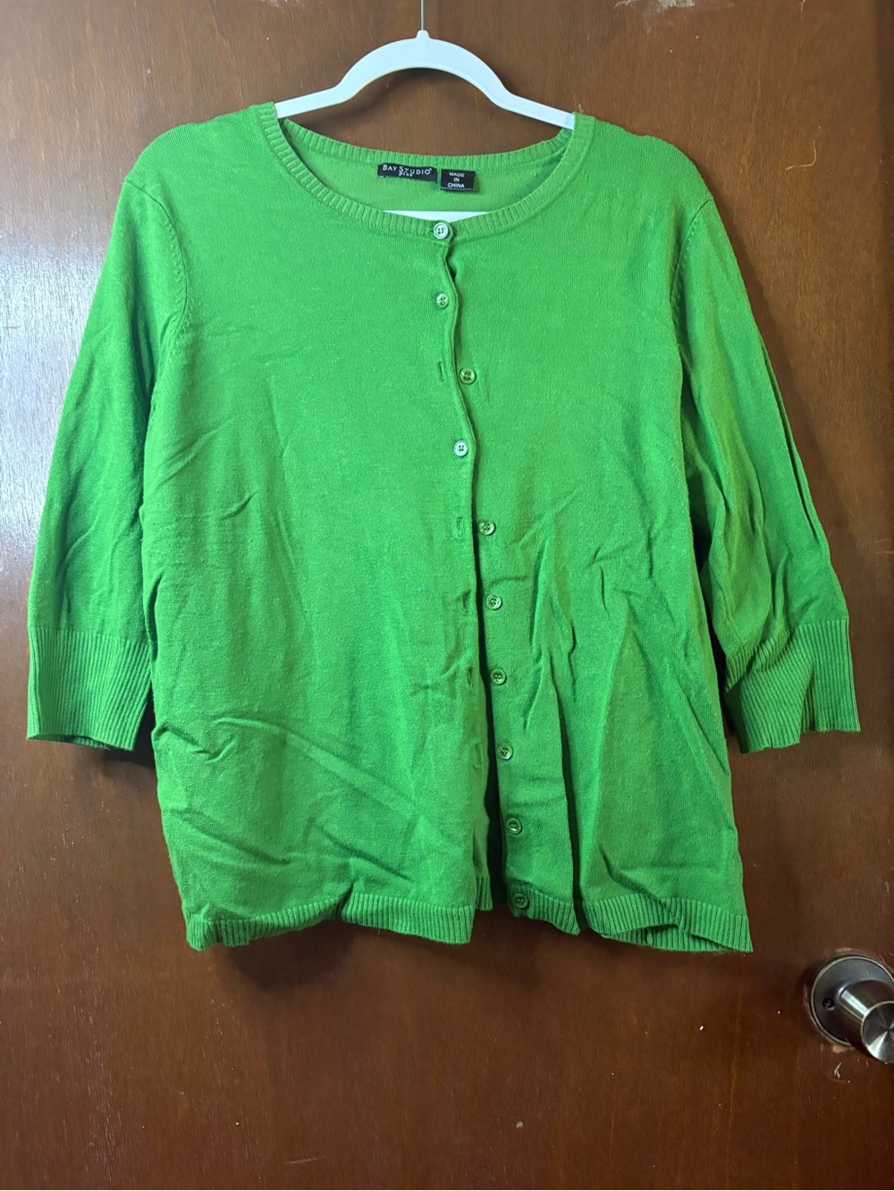 Bay Studio Bright Green Button-Front Women's Cardigan Sweater